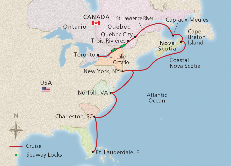 Map of the Canada & the Atlantic Coastline itinerary