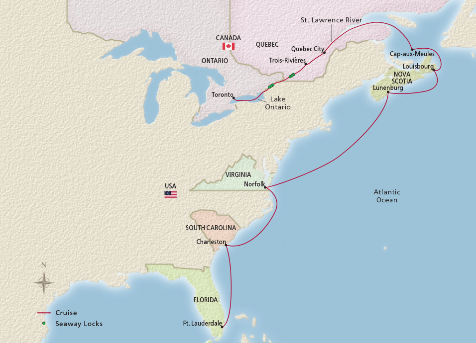 Map of the Canada & East Coast Explorer itinerary