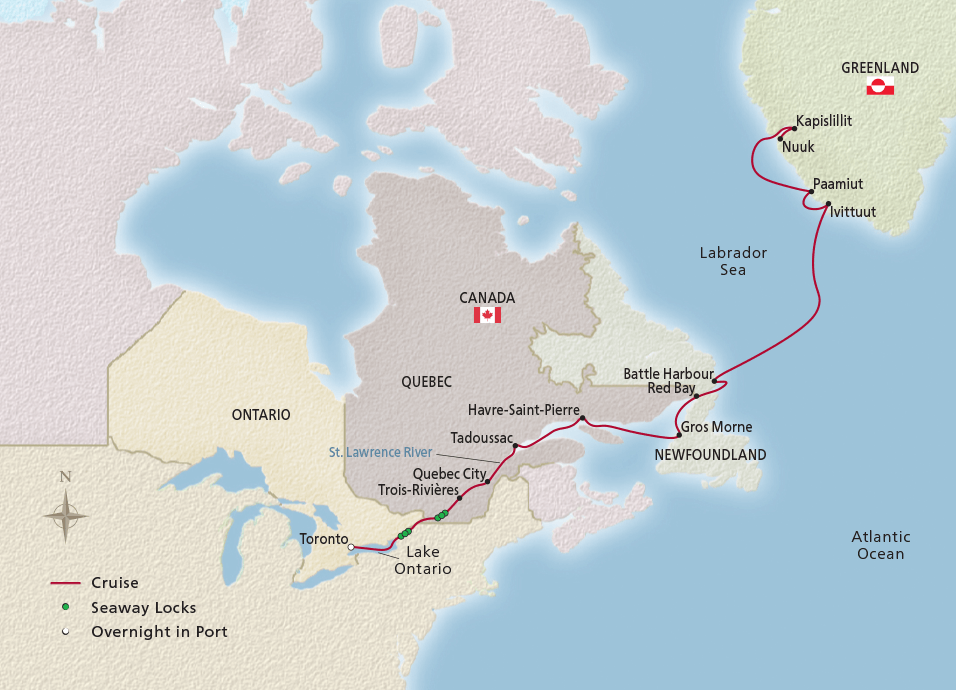 Map of the Canada and Greenland Explorer itinerary