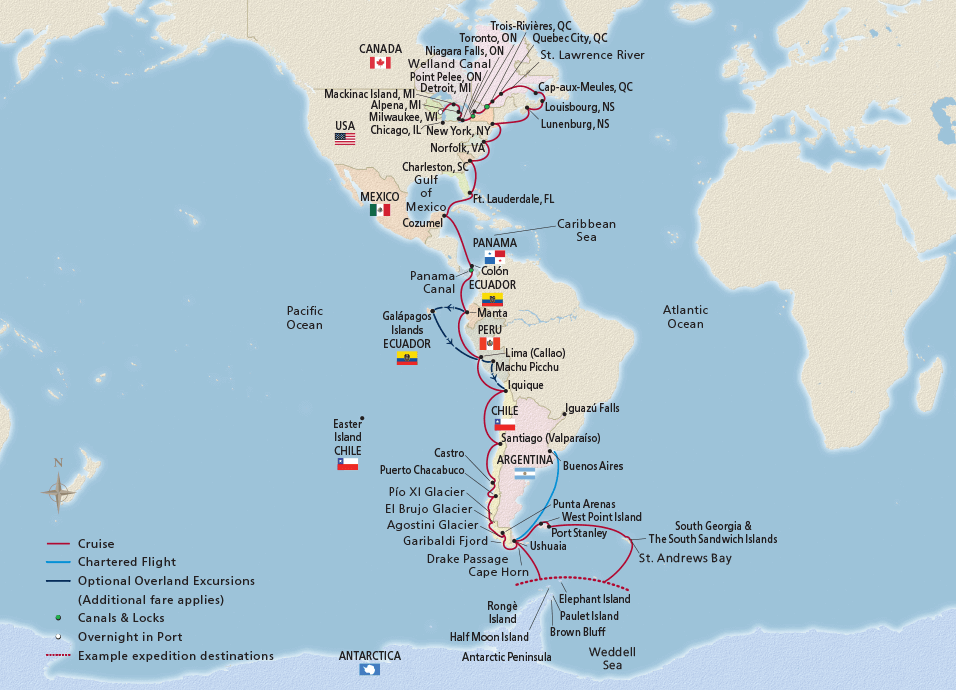 Map of NEW! Longitudinal World Cruise III itinerary