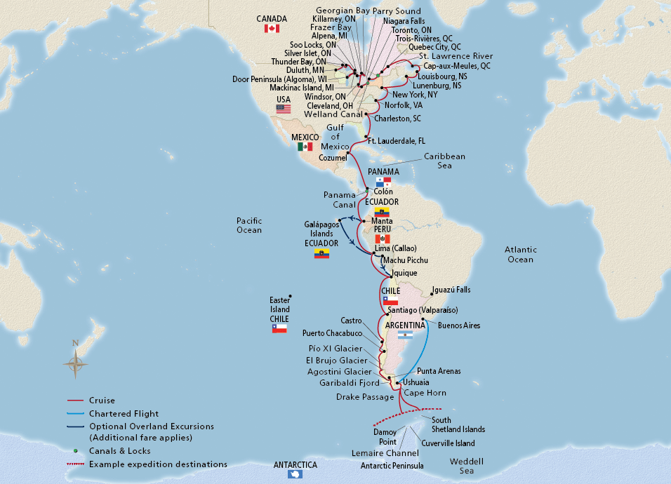 Map of NEW! Longitudinal World Cruise II itinerary