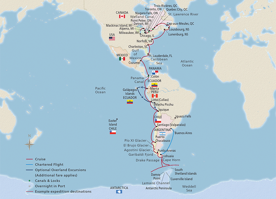 Map of the Longitudinal World Cruise IV itinerary