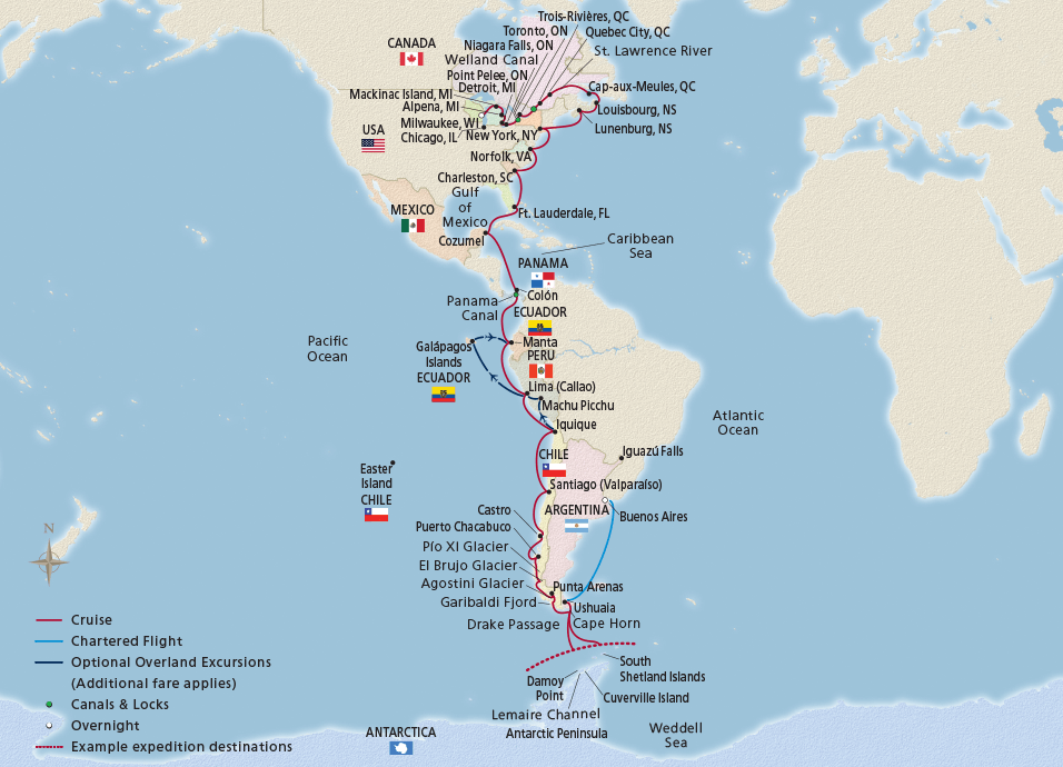 Map of NEW! Longitudinal World Cruise I itinerary