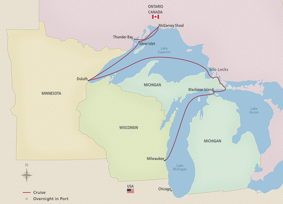 Map of the Undiscovered Great Lakes itinerary