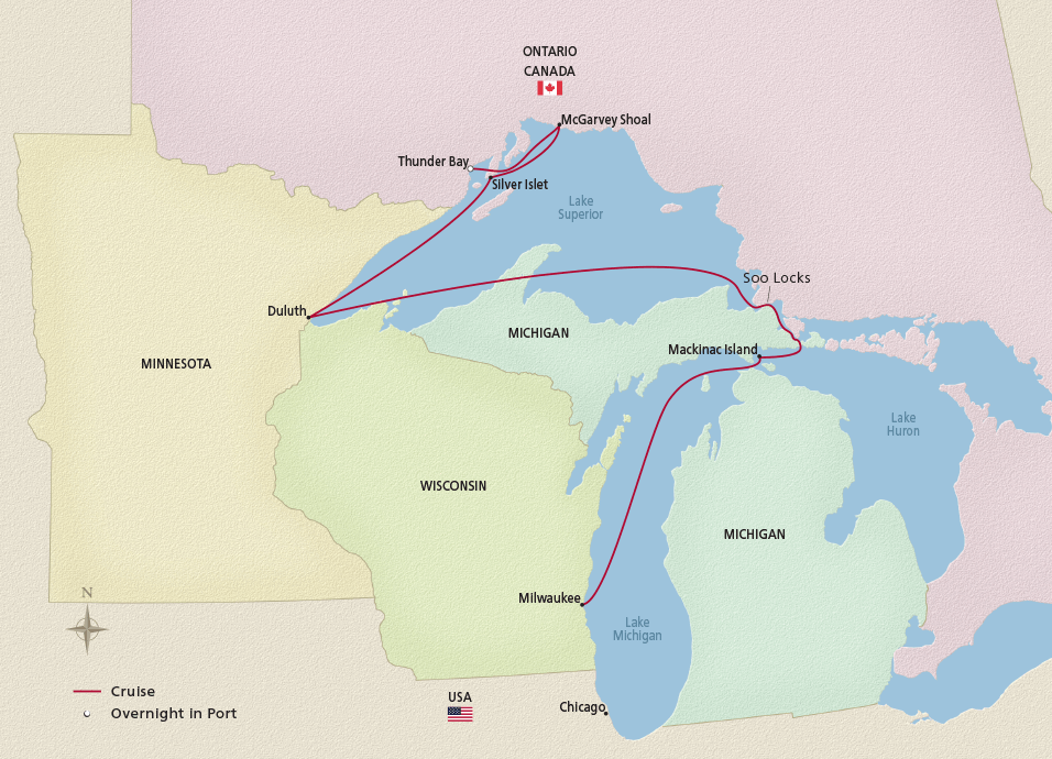 Map of the Undiscovered Great Lakes itinerary