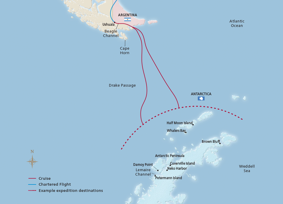 Map of the Antarctic Explorer itinerary