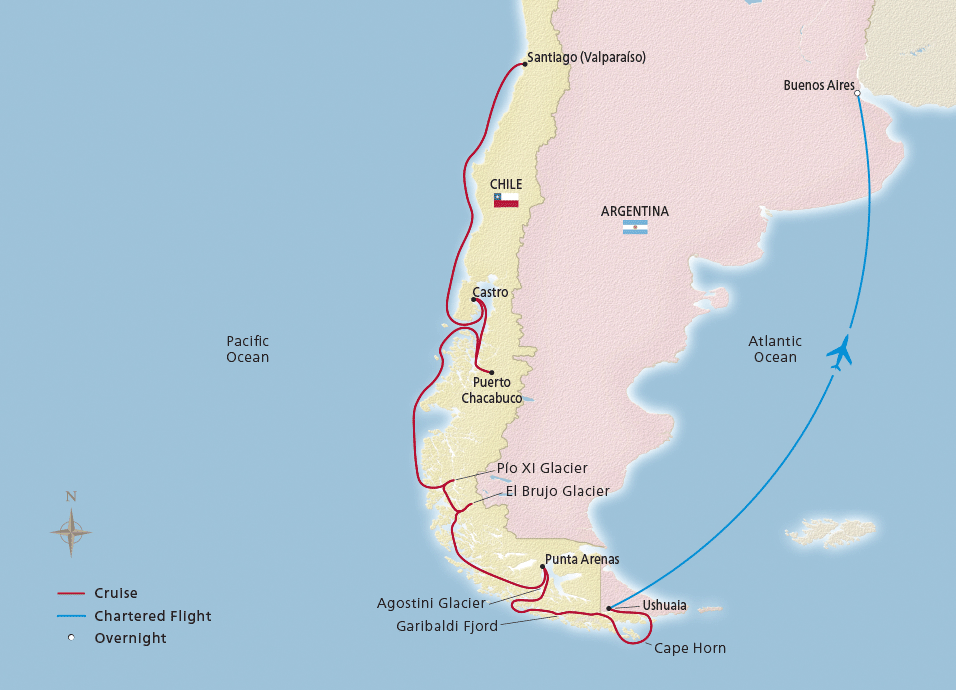 Map of Patagonian Shores & Chilean Fjords itinerary