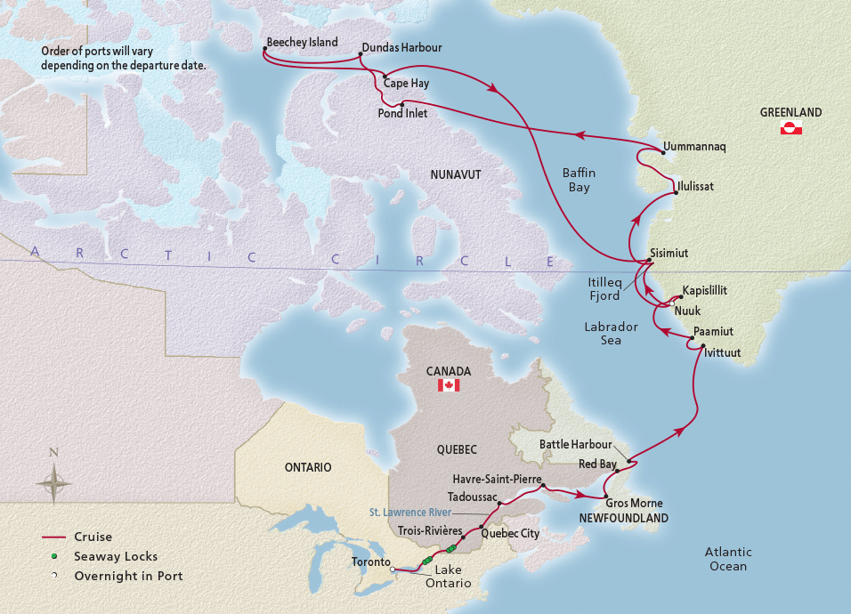 Map of NEW! Canada & the Northwest Passage itinerary