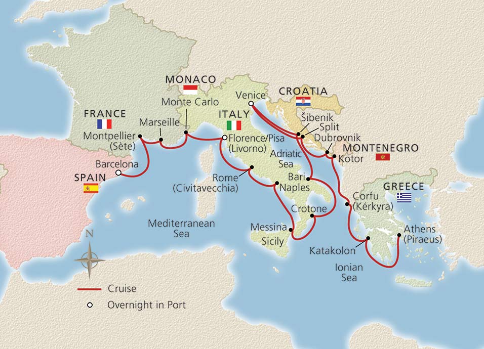 Map of Mediterranean & Adriatic Sojourn itinerary