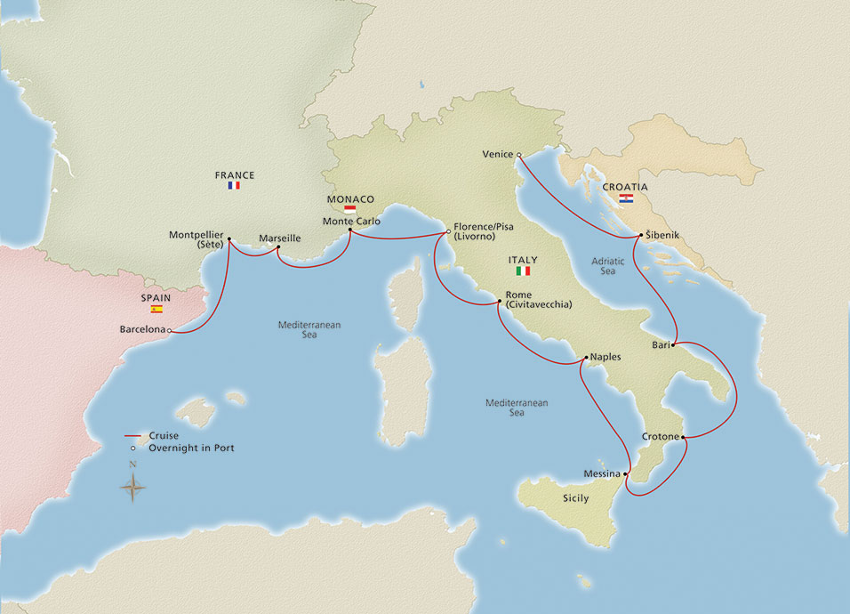 Map of Mediterranean & Italian Sojourn itinerary