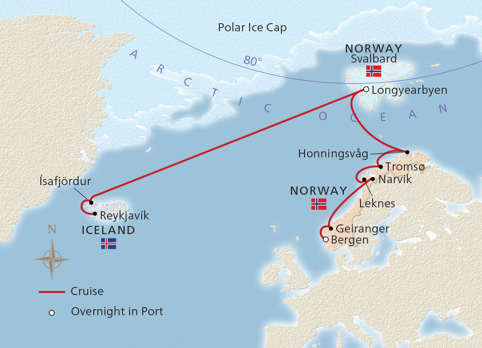Map of NEW! Iceland & Norway’s Arctic Explorer itinerary