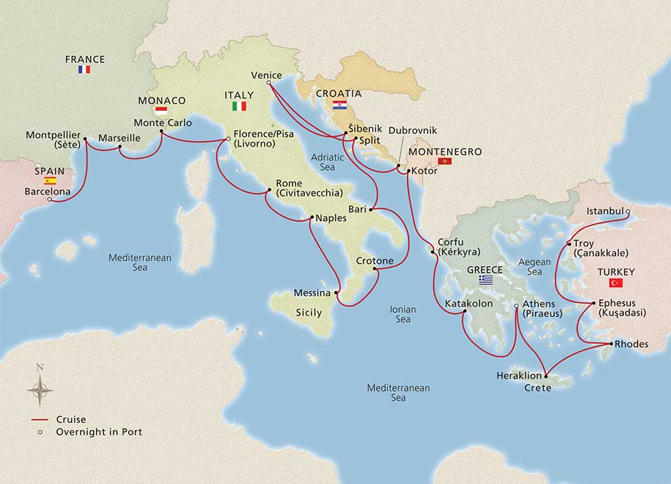 Map of Mediterranean’s Iconic Shores itinerary