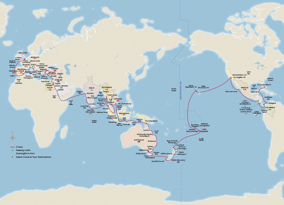 Map of the 2022–2023 Viking World Cruise itinerary