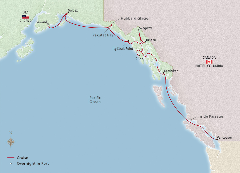 Map of Alaska & the Inside Passage itinerary
