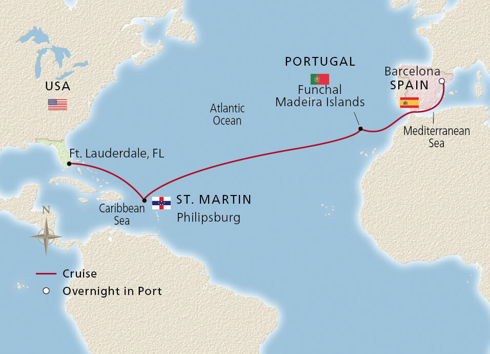 Map of Atlantic Ocean Passage itinerary