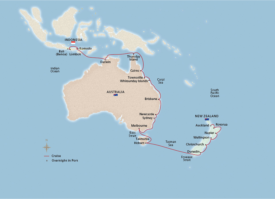 Map of NEW! Australia, New Zealand & Indonesia itinerary