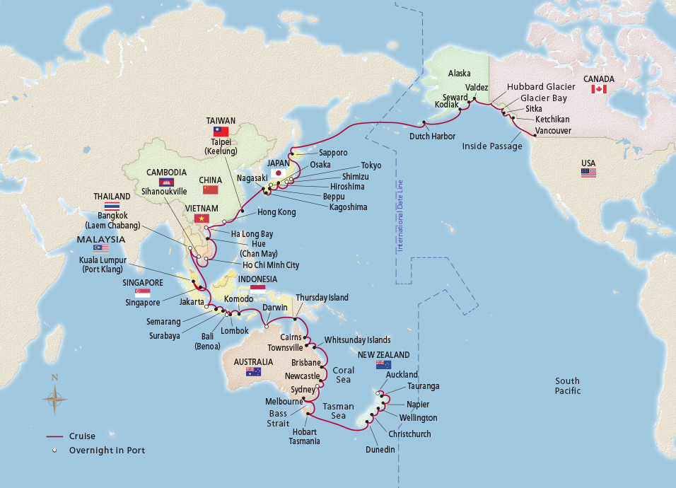 Map of Grand Pacific Explorer itinerary