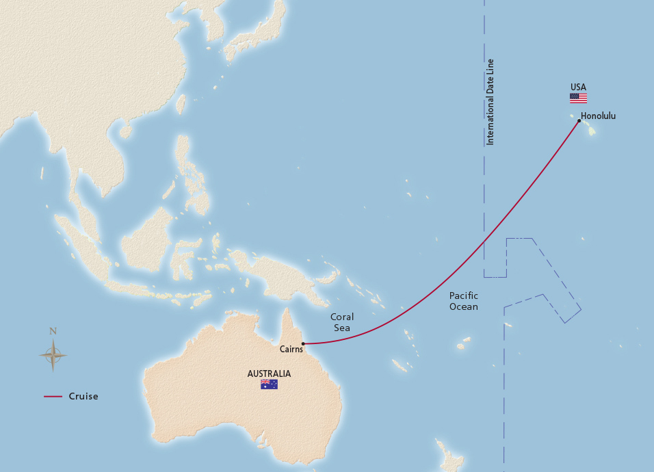 Map of Honolulu to Cairns itinerary