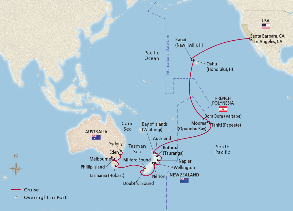 Map of the Grand South Pacific & Australia itinerary