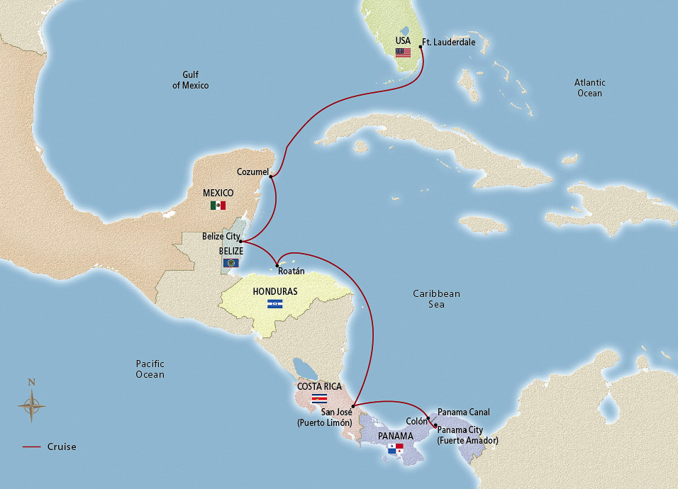 Map of the Classic Panama Canal Passage itinerary