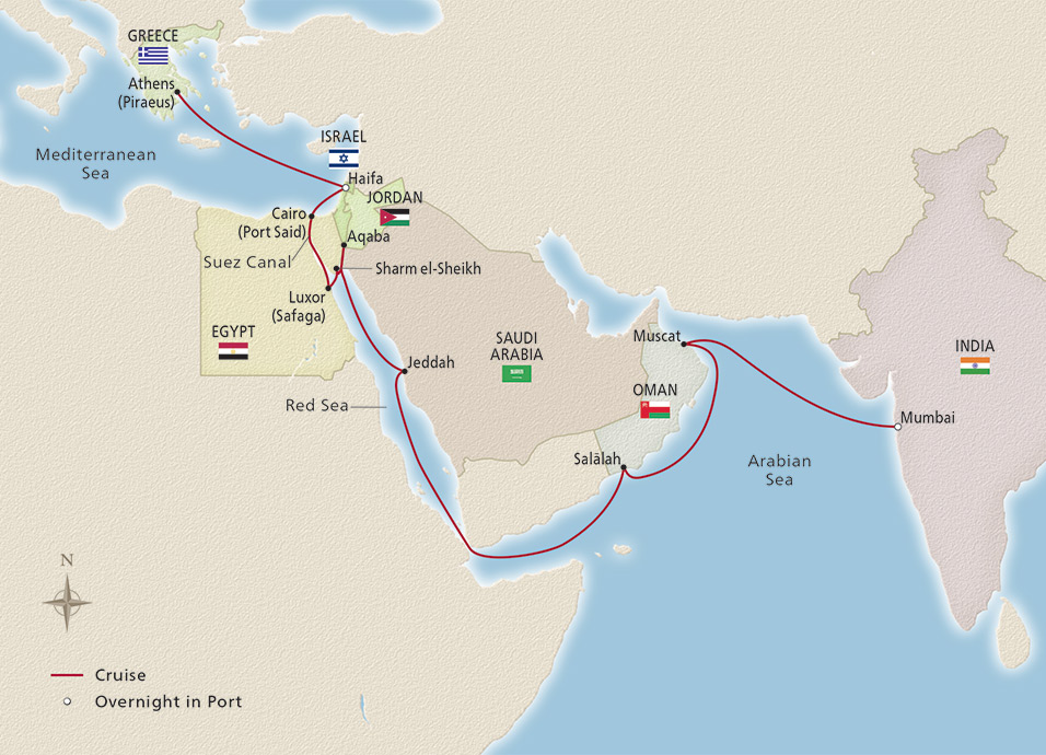 Map of Passage to India itinerary
