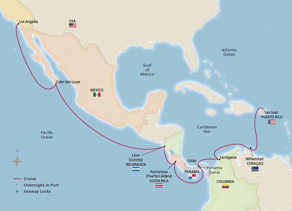 Map of NEW! West Indies & Panama Canal Passage itinerary