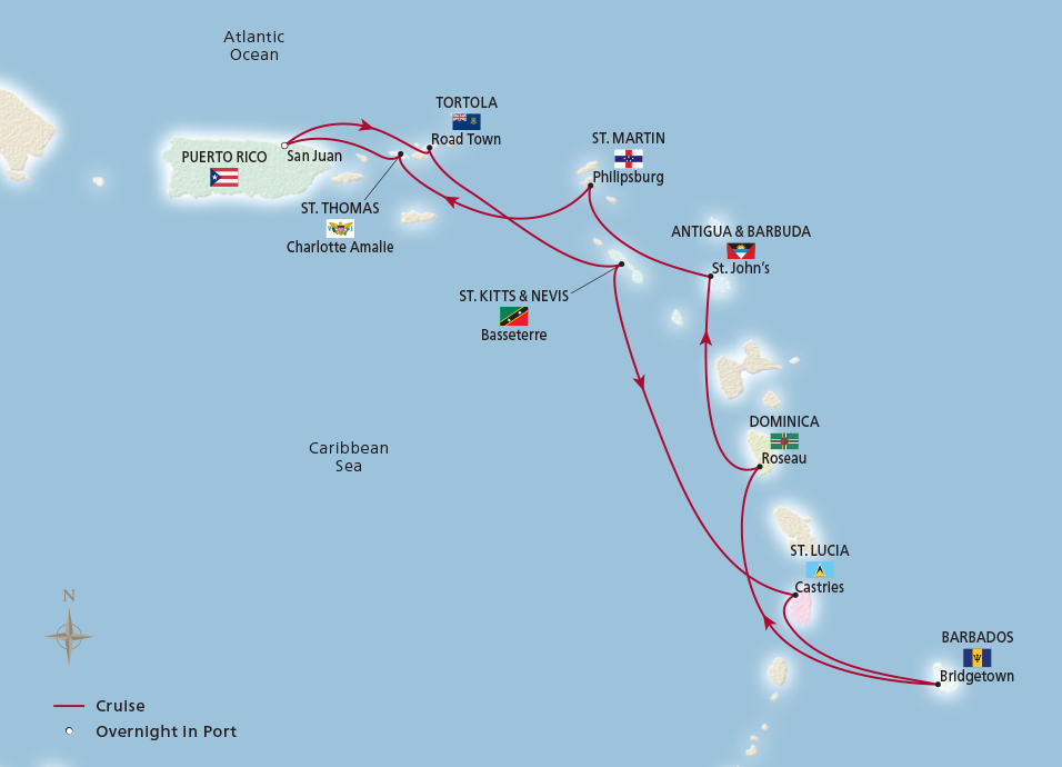 Map of West Indies Explorer itinerary