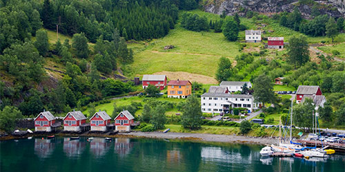Aerial view of Flåm, Norway